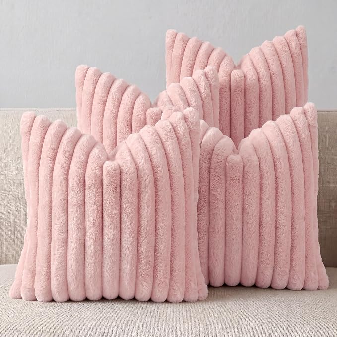 Pink Throw Pillow Covers 16 x 16 Set of 4, Cute Boho Throw Pillow Cover for Couch/Bed, Decorative Pillows Covers for Sofa/Bed, Accent Pillow Covers for Living Room, Rustic/Home/Room Decor