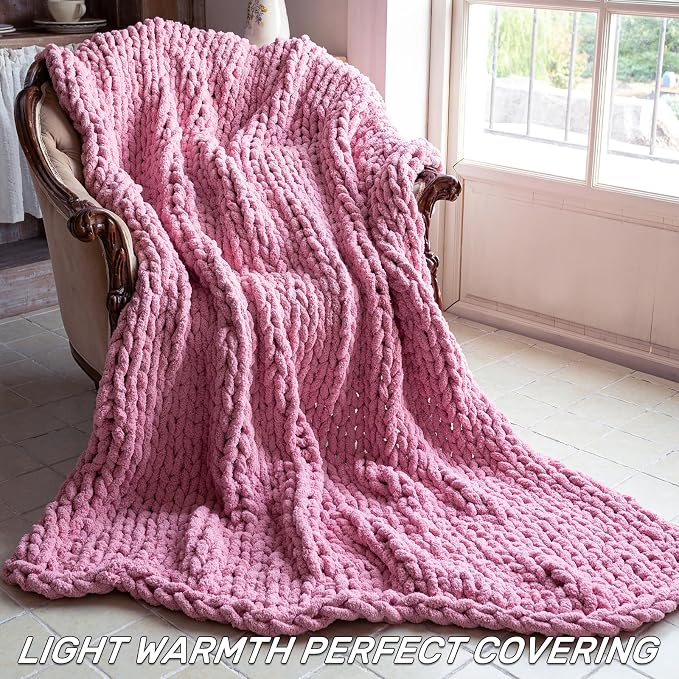 Chunky Knit Blanket - Luxury Soft Cozy 40 * 50 Throw Blanket,100% Woven Blanket Rope Knot Throw Blanket for Couch, Sofa, Home Decor, Gift - Machine Washable (Pink, 40 * 50)
