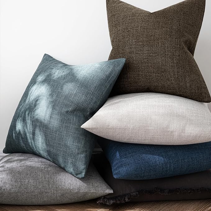 MIULEE Pack of 2 Decorative Linen Burlap Pillow Covers Farmhouse Boho Accent Euro Pillowcases Home Decor for Couch Sofa Bedroom Living Room 24x24 Inch Dark Brown