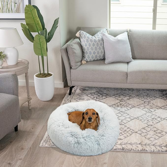 Best Friends by Sheri Original Calming Donut Dog Bed, Frost Gray, Small 23" | Machine Washable, Shag Faux Fur, Orthopedic Support, Sense of Security, Water-Resistant Base, Small Dogs Up to 25 lbs