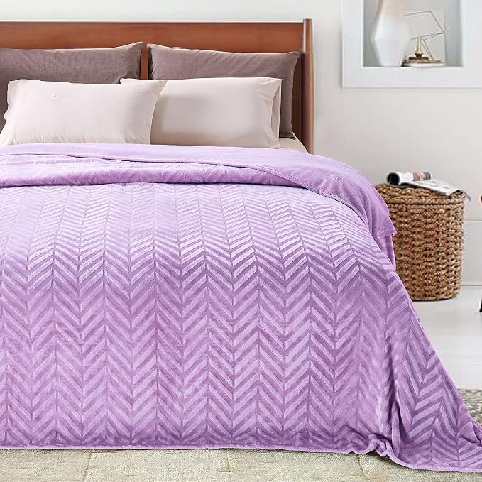 Whale Flotilla Flannel Fleece Fall Bed Blanket Twin Size, Lilac | Lightweight Breathable Soft Bedspread, Plush Fluffy Coverlet Chevron Design Decorative Blanket for Home Life, 60x80 Inch