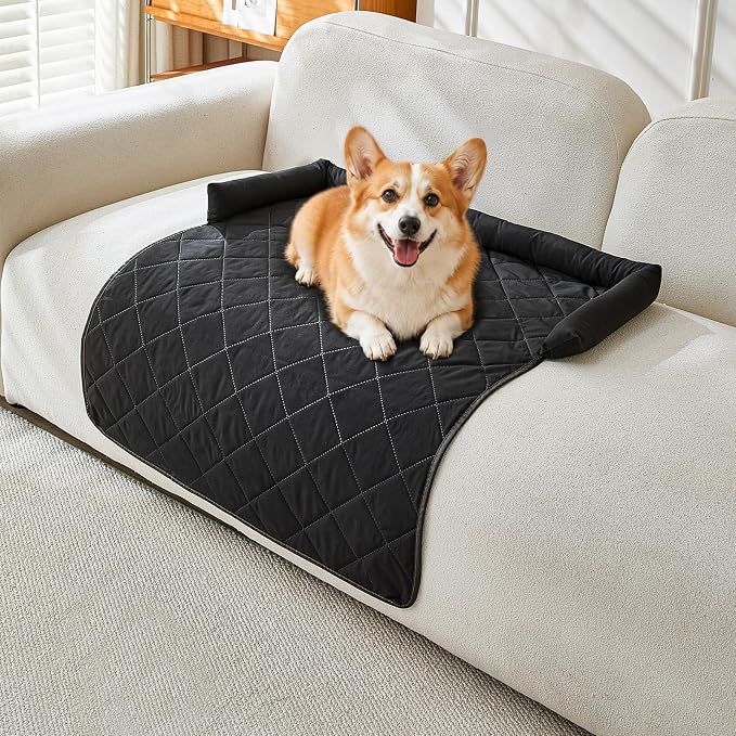 Cooling Dog Bed Mats with Neck & Head Support, 35.43 x31.5 inch Black | for Small and Medium Dogs & Cats, Non-Slip, Machine Washable, Protects Sofa from Fur & Scratches