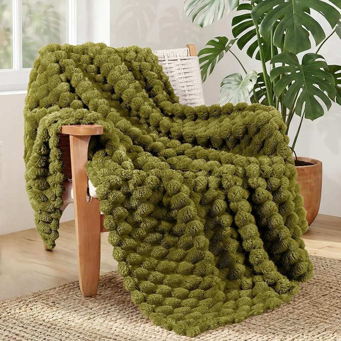 Whale Flotilla Soft Cozy 3D Fleece Throw Blanket for Couch Bed, Olive Green | Super Cozy Lightweight Plush Fluffy Throw, Luxury Decorative All‑Season Couch Cover Blanket for Sofa & Office Chair, 50"x60"