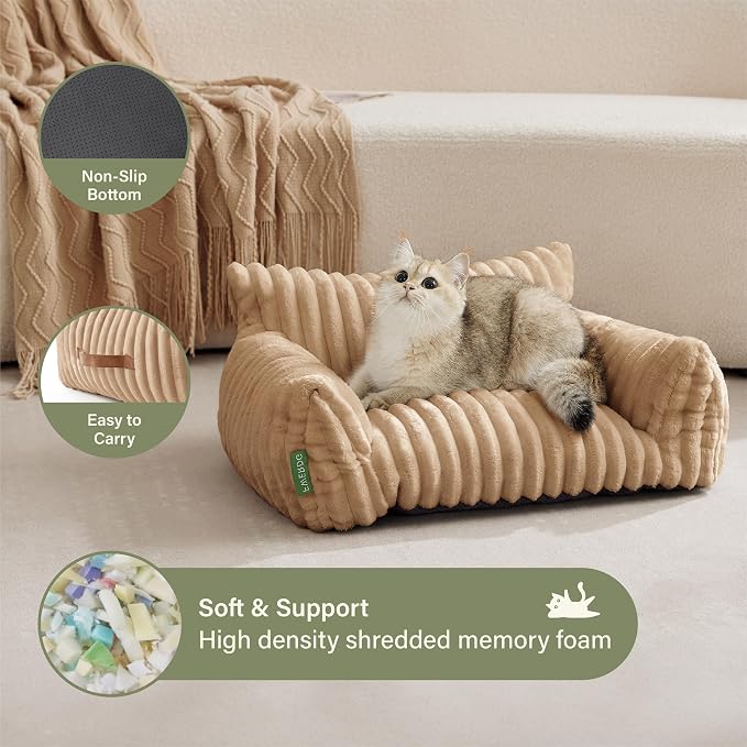Cute Couch Bed for Pets, Supportive Cat Sofa for Indoor Cats, Medium Dog Sofa Bed for Medium Dogs, Beige, 30 inches