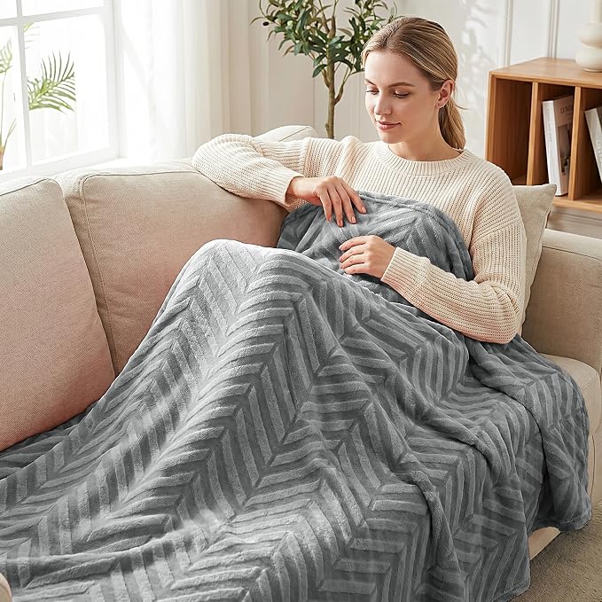 Whale Flotilla Flannel Fleece Fall Throw Blanket for Couch, Silver Grey | Lightweight Breathable Soft Sofa Throws, Plush Fluffy Chevron Design Decorative Blankets for Home Life, 50x60 Inch