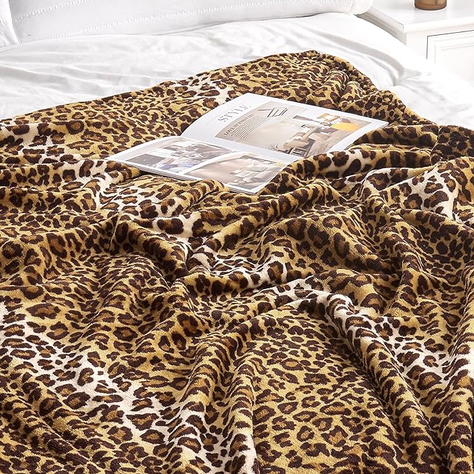 Edenleaf Leopard Print Blanket Fleece Throw for Bed Sofa Travel and Camping, Super Soft Cozy Fluffy Plush Cheetah Print Blanket for All Seasons 50"x60" (Dark Brown)
