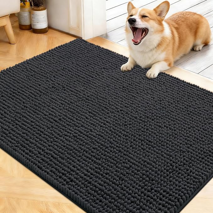 OLANLY Dog Door Mat for Muddy Paws 40x32, Extra Absorbent Chenille Mud Mat | Dark Grey, Absorbs Moisture and Dirt, Non-Slip Machine Washable Doormat, Quick-Drying Indoor Entryway Floor Mat for Dogs