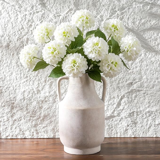 Mitt&Ditt Ceramic Flower Vase with Handles, 11 inch Tall Off-White Vase, Large Decorative Terracotta Vases, Farmhouse Rustic Pottery Vases for Home Decor, Living Room, Table
