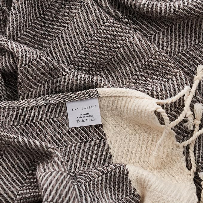 BAY LAUREL Turkish Hand Towel – Pack of 2 | Soft & Absorbent Decorative Towels for Bathroom, Hand, Face, Hair, Gym, Yoga, SPA, Kitchen & Tea | Boho Decor (Latte, Herringbone 16x40 Inches (Set of 2)