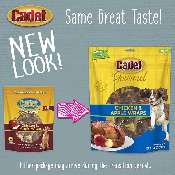 Cadet Gourmet Chicken & Apple Wrapped Biscuits Dog Treats, 28 oz | Made with real chicken & apple, dog treats wraps, crunchy healthy dog treats, great for training, for small & large breeds