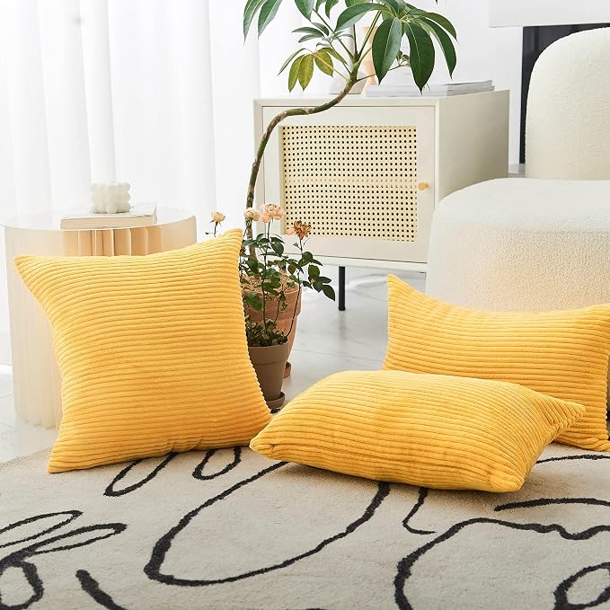 Home Brilliant 12 x 20 Pillow Cover Rectangle Striped Corduroy Velvet Rectangular Throw Pillow Cover for Chair Mustard Yellow Summer Decor, 30 x 50cm(12x20 inch), Sunflower Yellow
