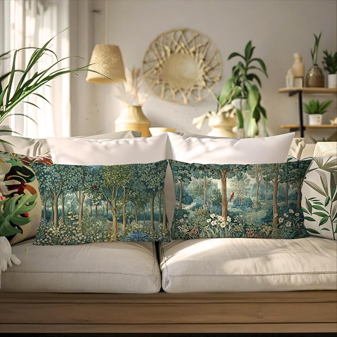 Rustic Spring Forest Pillow Covers 20x12 Double-Sided, Cottagecore Forest Nature Botanical Wildflower Decorative Throw Pillow Covers for Sofa Bed Bedroom Living Room Set of 2