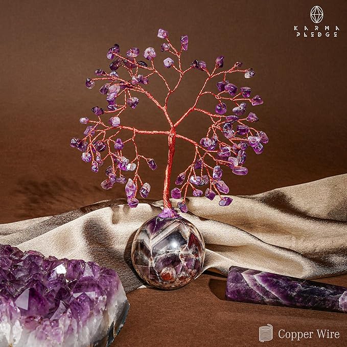 Amethyst Crystal Tree of Life Birthday Gifts for Women, Handmade Home Decor, Office, Room Decoration, Reiki Healing Crystal Chakra Tree for Money, Positivity, Good Luck Gifts for Her, Mom & Dad