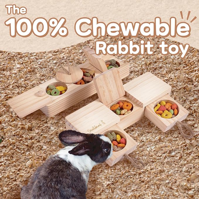 SoulThink® Interactive Wooden Pet Rabbit Toys - Sniff n' Snack Bunny Chew Toys for Rabbit Treats, Suited as Guinea Pig, Hamster for Boredom, Bunny Toys for Rabbits Keep Busy (2 Sets)