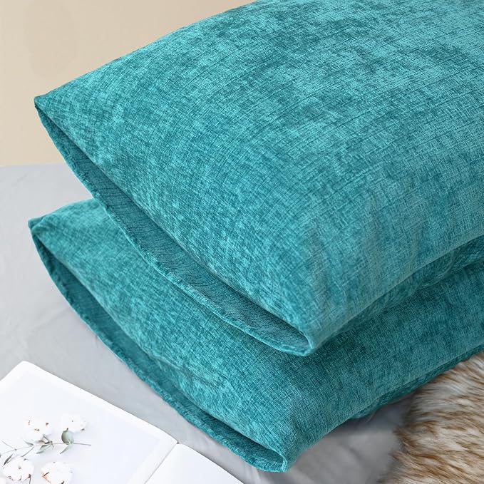 CaliTime Decorative Standard Throw Pillow Covers 26 X 20 Inches Lake Blue | Pack of 2, Cozy Chenille Cushion Cases for Sofa Bed Living Room Farmhouse Home