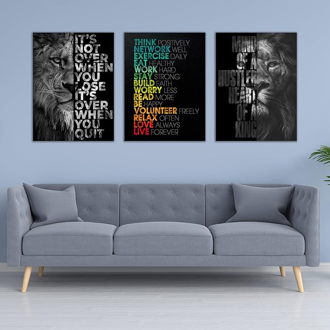 Motivational Canvas Painting Wall Art Execution Grind Hustle Inspirational Wall Art Success Entrepreneur Poster Positive Quotes Wall Poster Framed for Home Office Wall Decor[48''Wx 24''H]