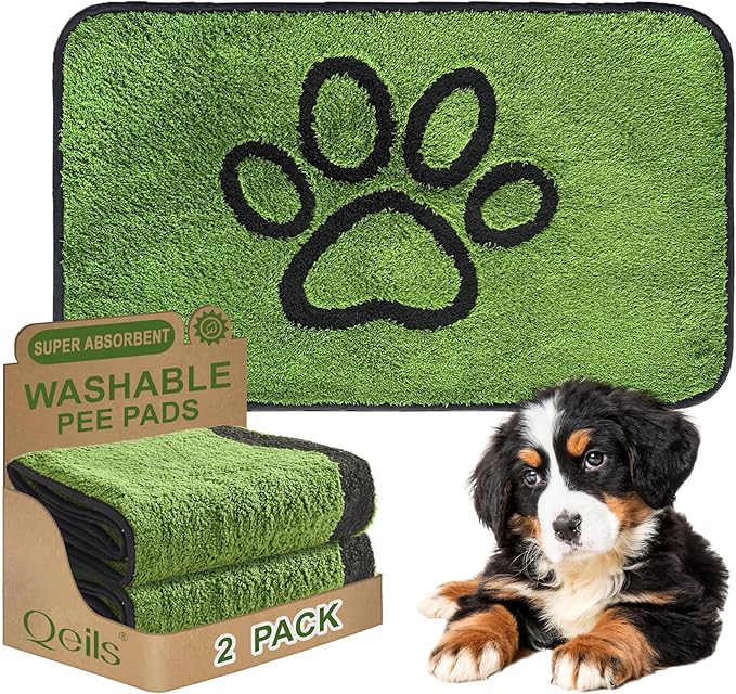 Reusable Dog Pee Pads, Washable Puppy Pads, Leak-Proof 18"x30" 2 Pack | Super Absorbent And Non-Slip Potty Training Pads, Soft Paw Print Plush Design, Ideal For Crates, Couch, Car Seats & Pet Beds