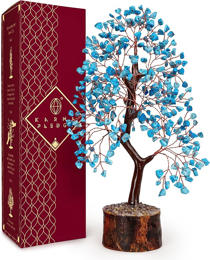 Crystal Tree of Life Birthday Gifts for Women, Men, Handmade Home Decor, Office, Room Decoration, Turquoise Reiki Healing Crystal Chakra Tree for Money, Good Luck Gifts for Her, Mom & Dad