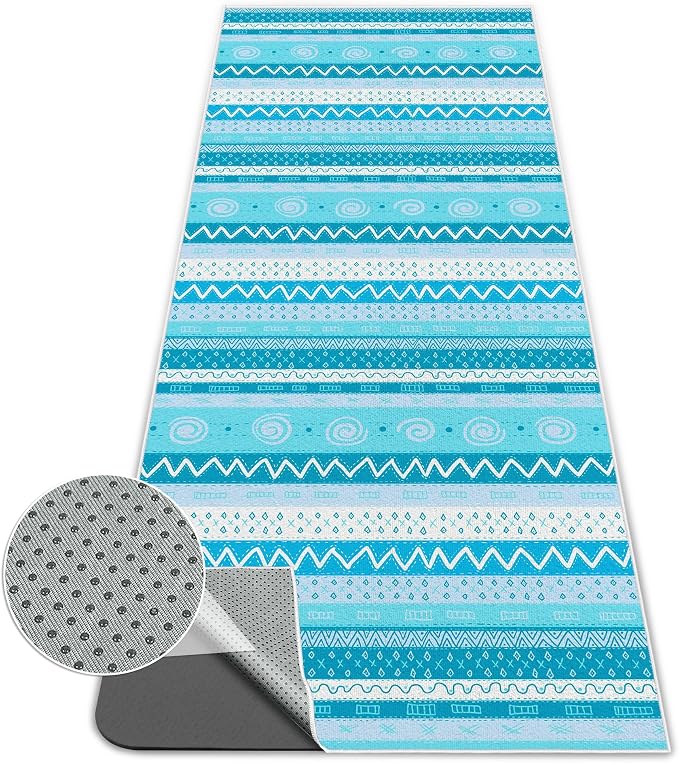 Yoga Towel,Absorbent Yoga Mat Towel for Hot Yoga Non Slip,Stylish Prints,Ideal for Workouts,Hot Yoga,Bikram,Pilates Equipment,72 x 27 in,Light Blue Triangle Geometry