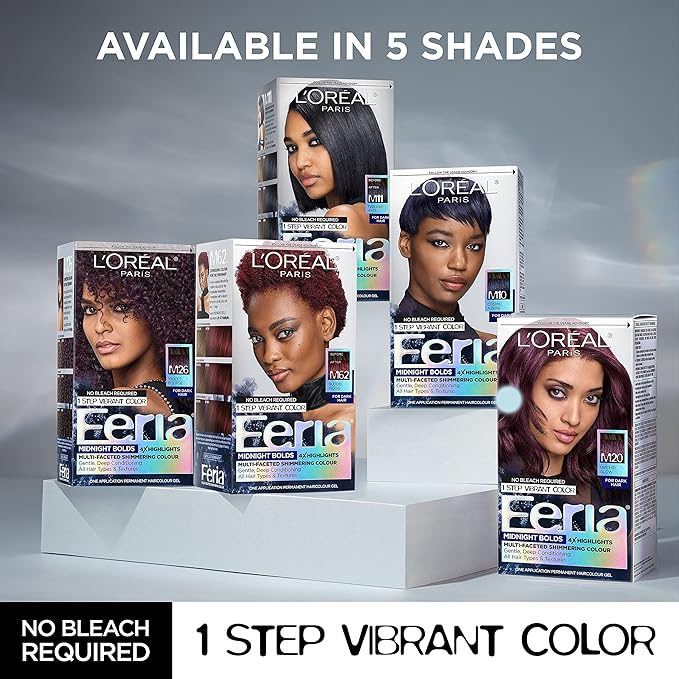 L'Oreal Paris Feria Midnight Bold Multi-Faceted Permanent One-Step Hair Color Kit, No Bleach Required, Twilight Haze