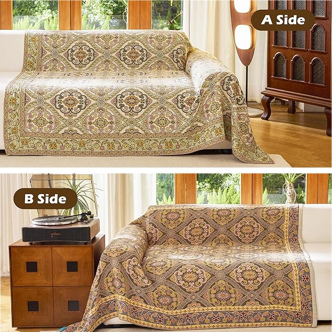 VANJOROY Boho Throw Blanket 60" x 80", 100% Organic Cotton Breathable Skin-Friendly Ultra Soft Bed Quilt Throw - Floral Rustic Decor Luxury Reversible Blanket for Sofa Couch Chair and Gift,