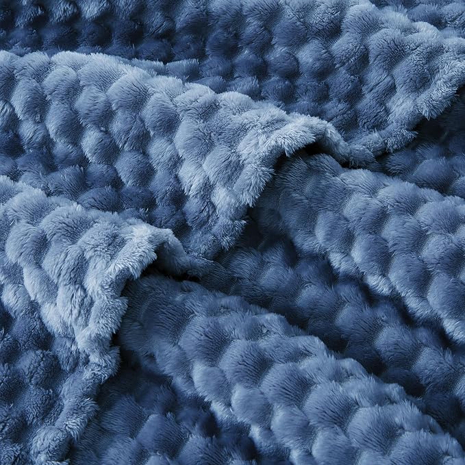 EXQ Home Soft Fleece Blanket Full Size – Cozy Lightweight 3D Imitation Turtle Shell Jacquard Blanket for Couch Bed – All-Season Warm Fuzzy Flannel Blanket for Women Mom Her Gifts(84"x90",Dark Blue)