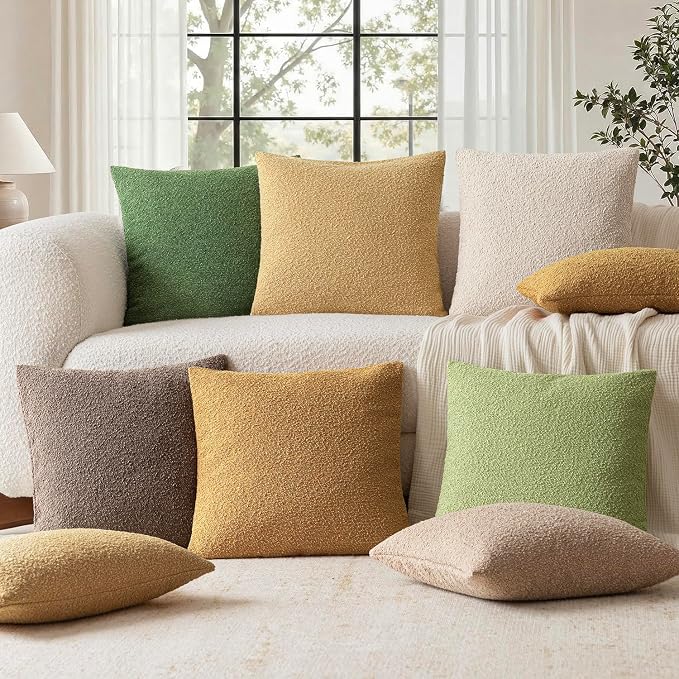 Foindtower Pack of 2, Decorative Textured Boucle Throw Pillow Covers Accent Solid Pillow Cases Cozy Soft Couch Cushion Case for Chair Sofa Bedroom Living Room Home Decor 22x22 Inch Sunflower