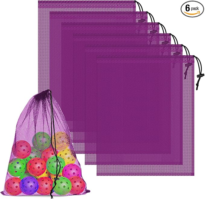 6 Pcs Mesh Bags Drawstring, 14x17 Inch with Lock, Multipurpose Storage Bags for Gym, Balls, Beach, Laundry (Purple)
