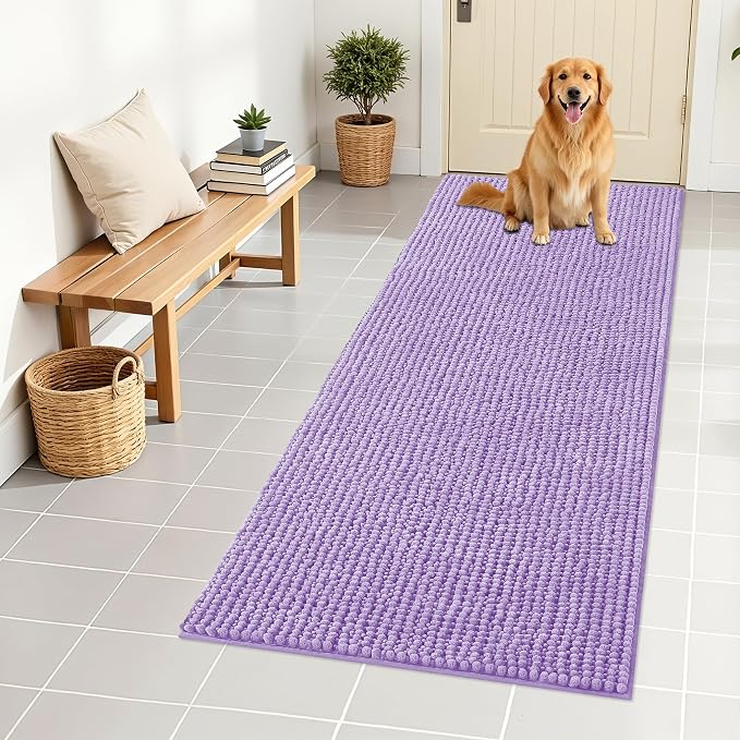 OLANLY Dog Door Mat for Muddy Paws 59x24, Extra Absorbent Chenille Mud Mat | Lavender, Absorbs Moisture and Dirt, Non-Slip Machine Washable Doormat, Quick-Drying Indoor Entryway Floor Mat for Dogs