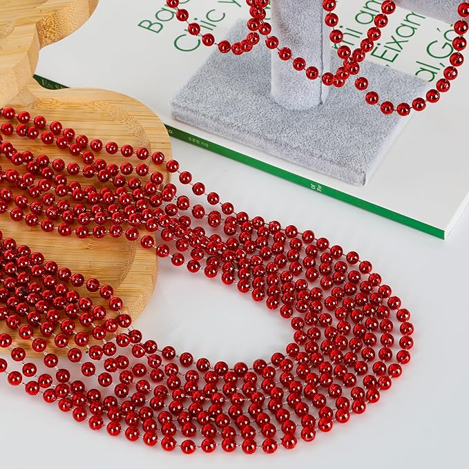 30PCS Beads Necklace, Red Valentines Necklace Stuff Party Favors, 33" Red Necklaces Festival Parade Throw Accessories for Wedding Birthday Valentines Mardi Gras Christmas Celebrations Decorations