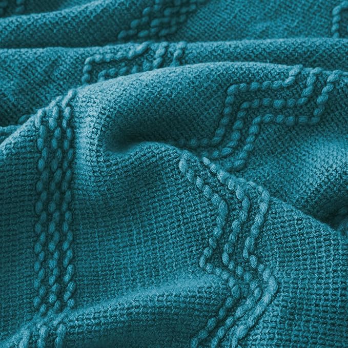 BATTILO HOME Teal Blue Throw Blanket for Couch, 50"x60" | Decorative Teal Throw for Sofa Bed Room, Boho Throw Blanket for Home Decor
