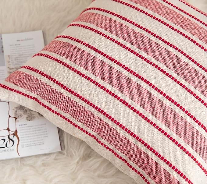 Cethom Christmas Valentines Pillow Covers, Boho Textured Red Pillow Case, Pillow Covers 22 x 22 Inch Set of 2 Valentines Day Decoration, Chair Sofa Bedroom Living Room Home Holiday Decor Cushion Case