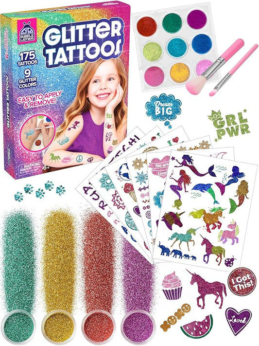 PURPLE LADYBUG 175-Piece Temporary Glitter Tattoos Kit for Kids & Teens - Christmas Gifts for 6 7 8 9 10-12 Year Old Girl Birthday, Craft for Girls 8-12, Ideal Stocking Stuffers for Holiday Party