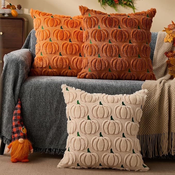 DFXSZ Fall Pillow Covers 20x20 2Pcs Beige Green Rust Pumpkin Fall Decorations