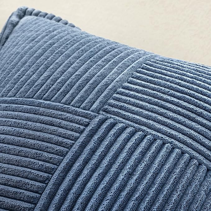 MIULEE Decorative Lumbar Throw Pillow Covers 14x22 Inch Blue 2 Pack | Boho Broadside Striped Patchwork Pillow Covers, Soft Corduroy Cushion Cases, For Couch Sofa Bed Livingroom Home Decor