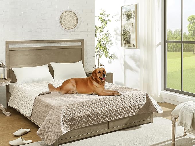gogobunny 100% Double Sided Waterproof Dog Blanket Soft Pet Bed Cover Reversible Protect Furniture Couch Sofa Car for Puppy Cat Kids (Dark Beige/Light Beige, 68x82 Inch (Pack of 1))