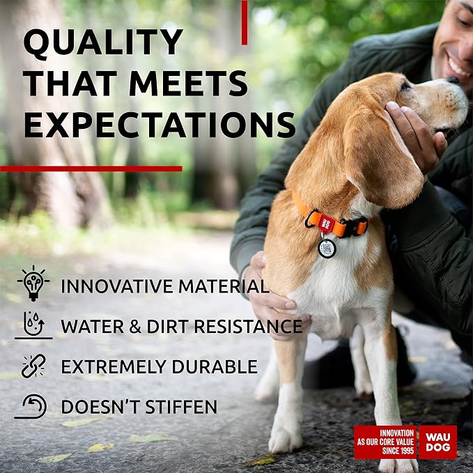 WAUDOG Waterproof Dog Collar Airtag Holder QR Tag Small Medium Large Dogs | Water and Dirt Resistant, Quick Dry QR Pet Tag Adjustable Durable Comfort for Male and Female Dogs Outdoor Walking Training