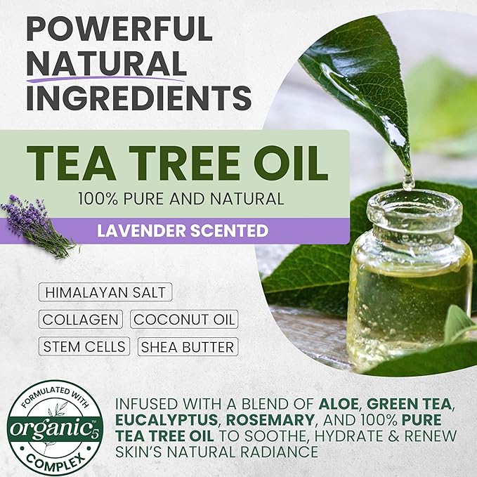 Kesmedik Pure Tea Tree Oil Body & Foot Scrub, Himalayan Salt Exfoliating Scrub with Stem Cells & Shea Butter, Antifungal Defense, Acne Support, Itchy Skin Relief, Removes Dead Skin & Rough Patches