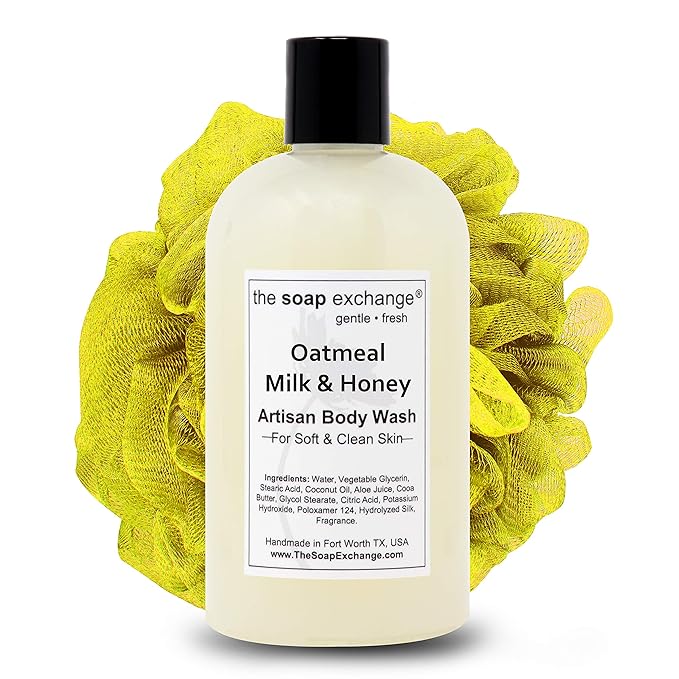 The Soap Exchange Body Wash - Oatmeal, Milk & Honey Scent - Hand Crafted 12 fl oz / 354 ml Natural Artisan Liquid Soap for Hand, Face & Body, Shower Gel, Cleanse, Moisturize, Protect. Made in USA.