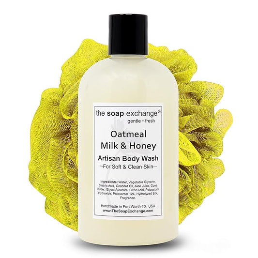 The Soap Exchange Body Wash - Oatmeal, Milk & Honey Scent - Hand Crafted 12 fl oz / 354 ml Natural Artisan Liquid Soap for Hand, Face & Body, Shower Gel, Cleanse, Moisturize, Protect. Made in USA.