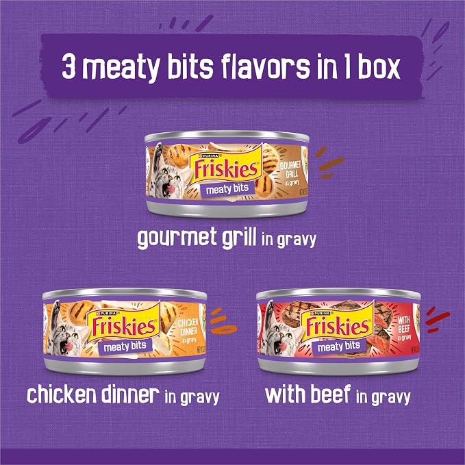 Friskies Purina Gravy Wet Cat Food Variety Pack, Meaty Bits - 5.5 oz. Cans (Packs of 48)