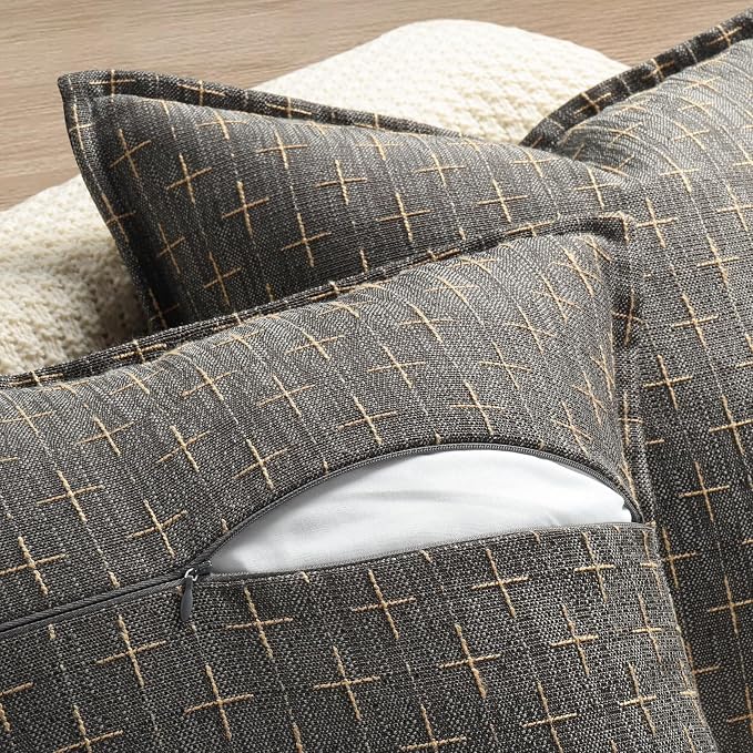 Pillow Covers 18x18 Set of 2 Soft Polyester Textured Pillow Covers with Stylish Flange Edge Cozy Farmhouse Throw Pillows for Couch Bed Sofa Living Room