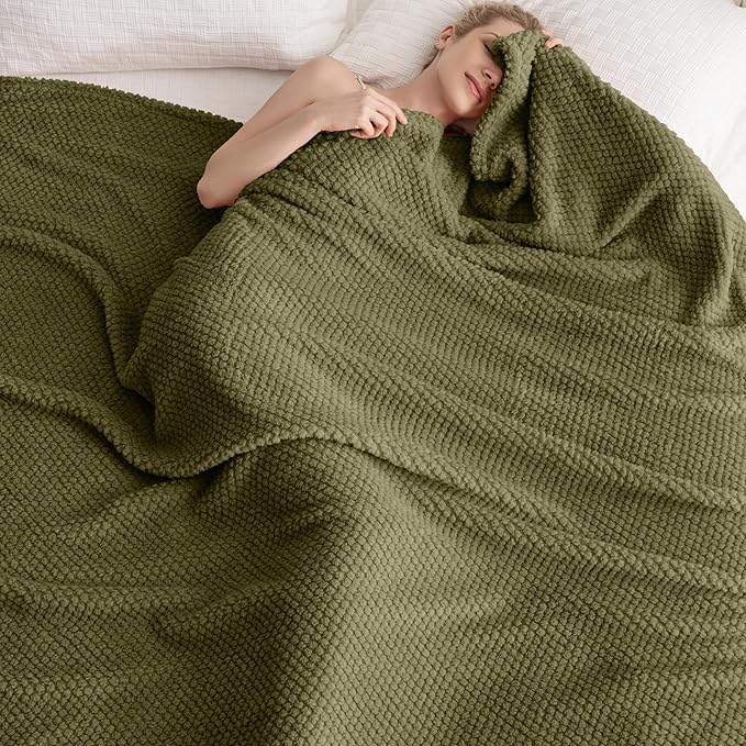 Super Soft 300GSM Green Large Queen Blanket for Couch, Couch Sofa Bed Throw, Lightweight Fuzzy Cozy Blankets for All Seasons Farmhouse, 90x90