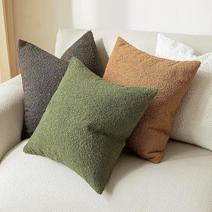 Foindtower Set of 2, Decorative Textured Boucle Throw Pillow Covers Accent Solid Pillow Cases Neutral Soft Cozy Couch Cushion Case for Chair Sofa Bedroom Living Room Home Decor 24 x 24 Inch Dark Brown