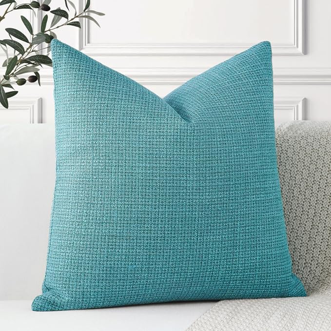 OTOSTAR Linen Throw Pillow Cover Set of 1 Decorative Square Pillowcases Cushion Covers 18x18 Inch for Home Decor Sofa Bedroom Car 45 x 45CM Turquoise