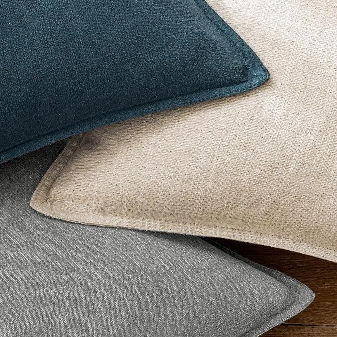 EMEMA Euro Sham Decorative Linen Throw Pillow Covers 26x26 Inch Light Grey | Boho Farmhouse Neutral Couch Throw Pillows for Bed Pack of 2 Accent Pillowcase Modern Sofa Cushion Livingroom Home Decor