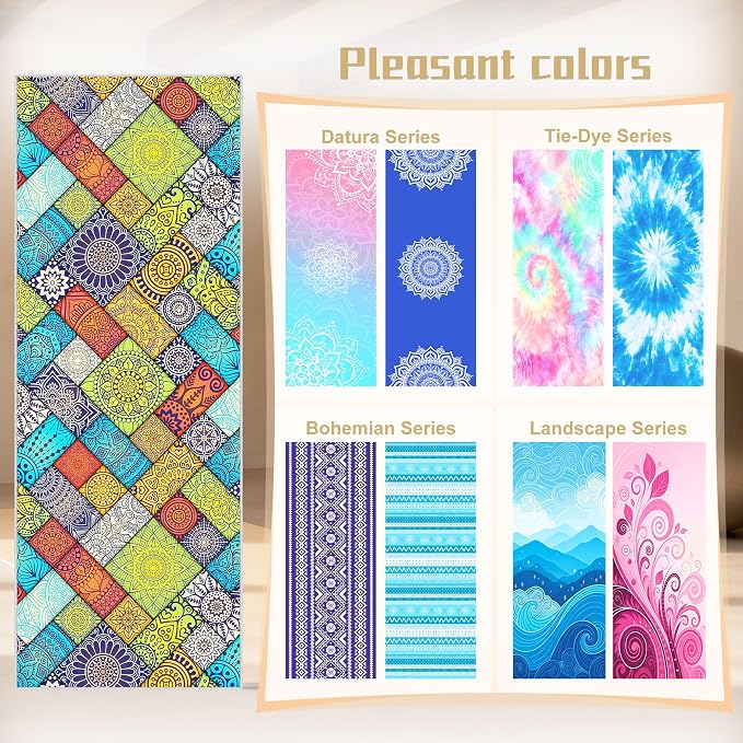 Hot Yoga Towel Non Slip, Ultra-Absorbent Yoga Mat Towel, Soft with Printed Design, Machine Washable, Yoga Pilates Towel Suitable for Exercise, Pilates, Yoga, 72x27in,Grid Mandala