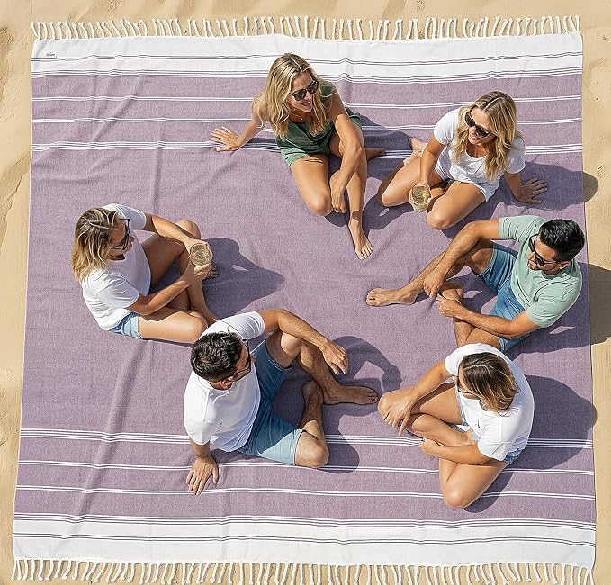 LANE LINEN Outdoor Blanket for Beach Games - Oversized Beach Towels for Adults, Pre-Washed, Quick Dry Finish – 82"x82", Perfect for Coastal Getaways, Backyard Relaxation – Regal Orchid