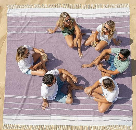 LANE LINEN Outdoor Blanket for Beach Games - Oversized Beach Towels for Adults, Pre-Washed, Quick Dry Finish – 82"x82", Perfect for Coastal Getaways, Backyard Relaxation – Regal Orchid