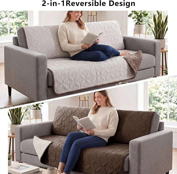 Waterproof Couch Cover for Dogs - Washable Pets Furniture Protector | TPU Leak-Proof Liner, Lightweight & Reversible, Fits Chair, Sofa, Bed, 40" x 50" , Chocolate/Cream